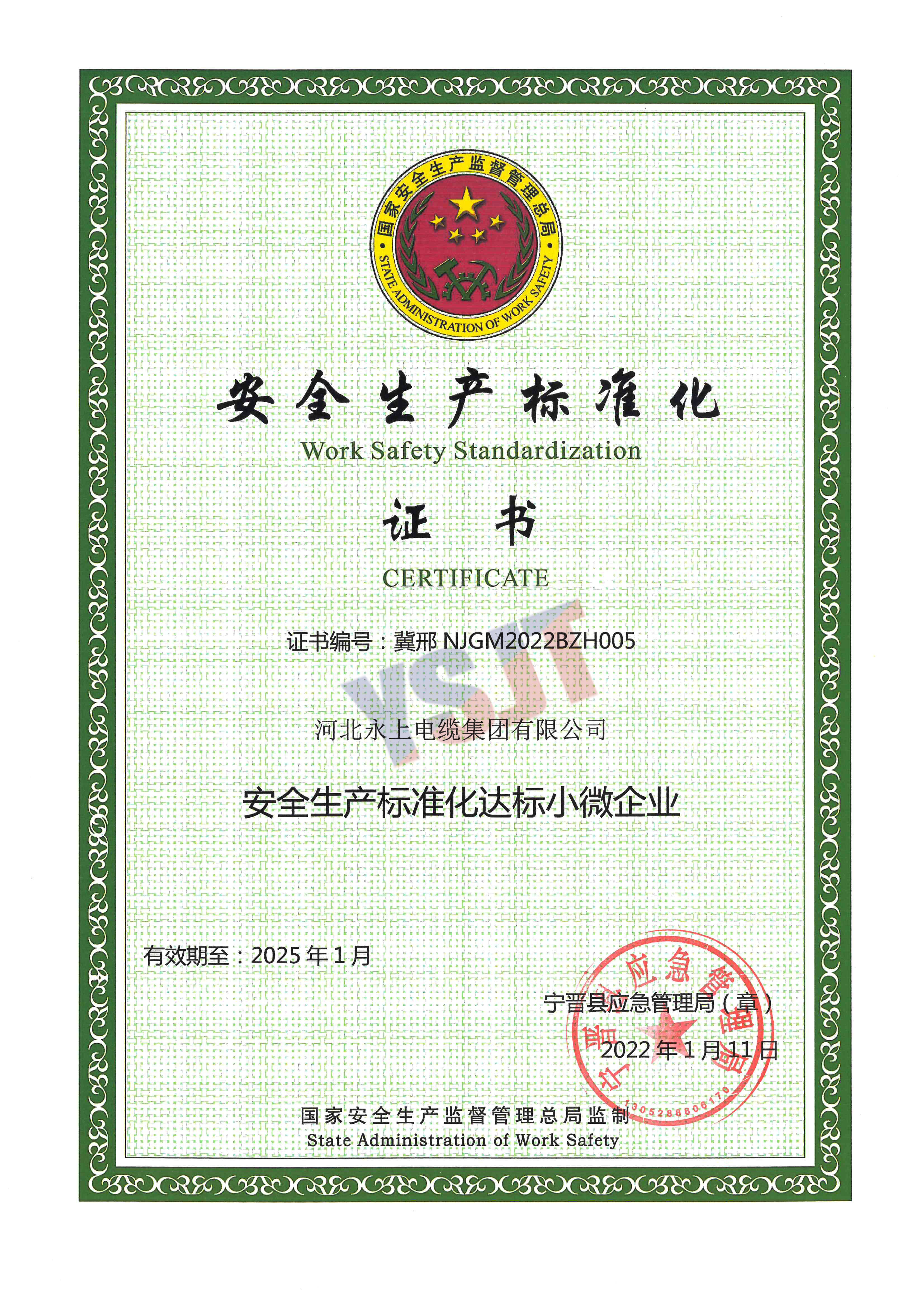安全生產(chǎn)標(biāo)準(zhǔn)化證書